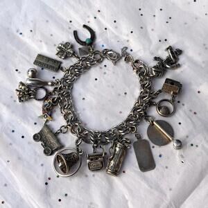 Vintage Sterling Silver Complete Charm Bracelet
